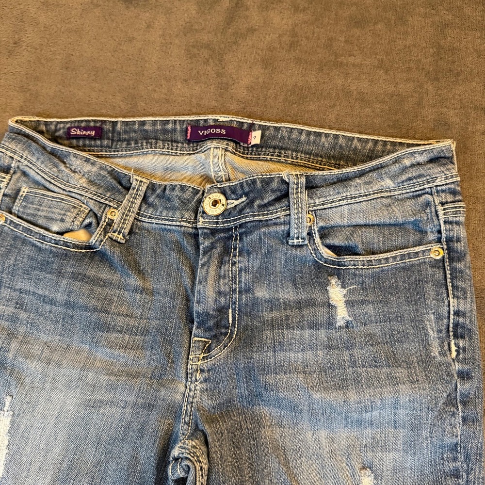 Vigoss Skinny Jeans Blue Distressed Denim Pants Womens size 7 30x21"